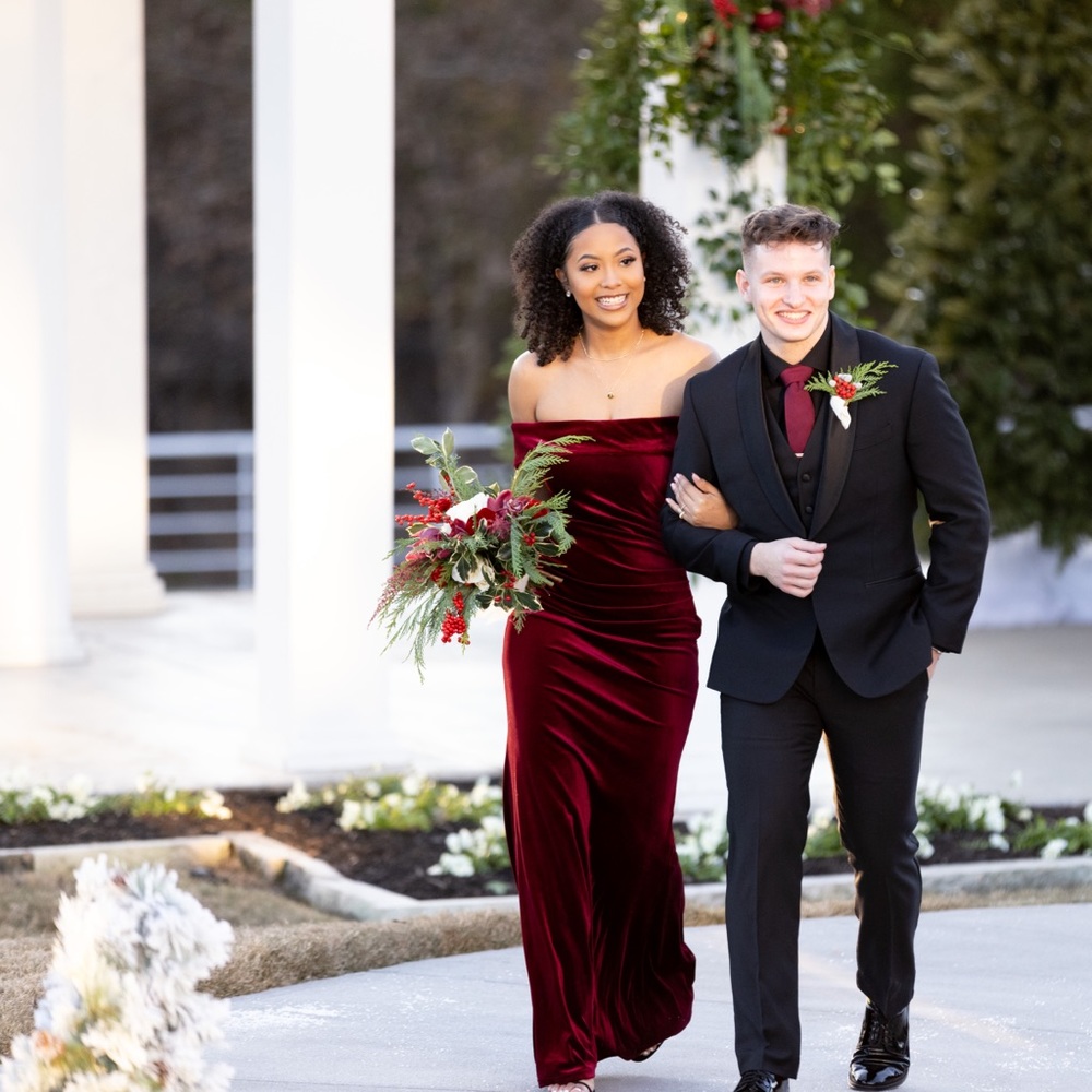 COPY - Burgundy velvet off the shoulder dress